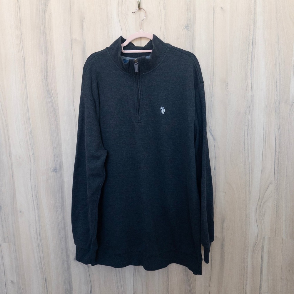 U.S. Polo Assn. Mens Pullover XLT Black Quarter Zip Ribbed Logo Sweater Preppy